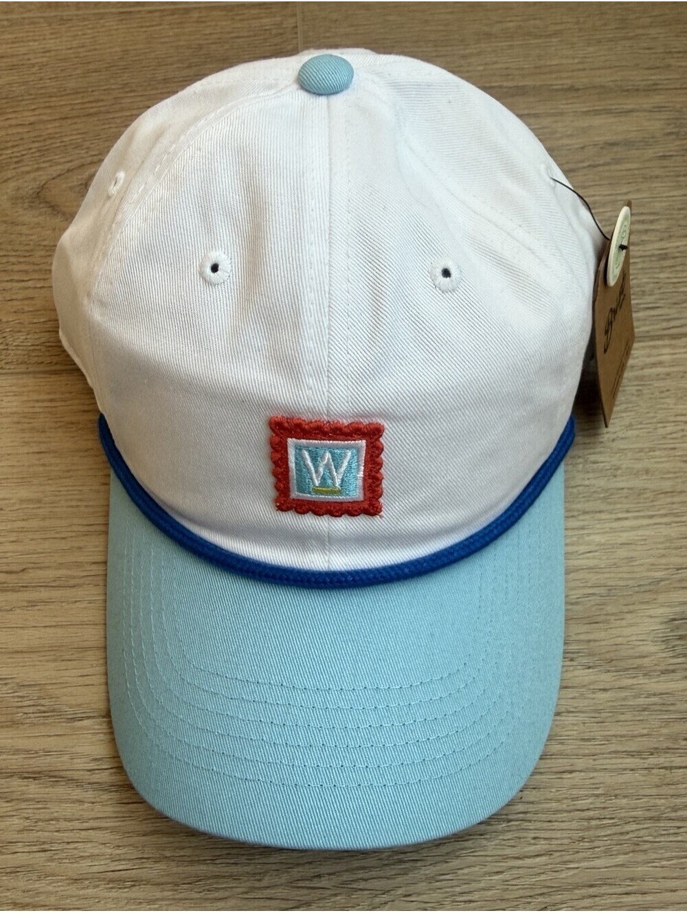 Work In Progress Boulder Colorado Rope Hat White Blue Snapback Embroidered